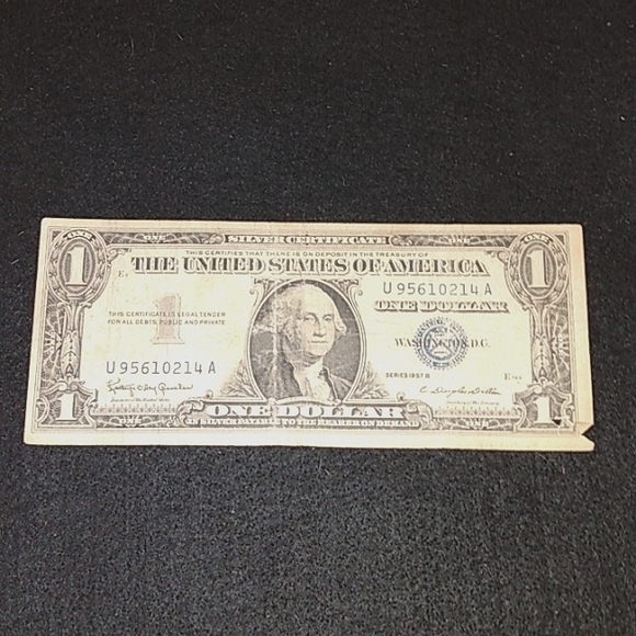 One 1957 B Blue Seal $1 Dollar Silver Certificate Old US One Dollar Bill - Picture 1 of 7